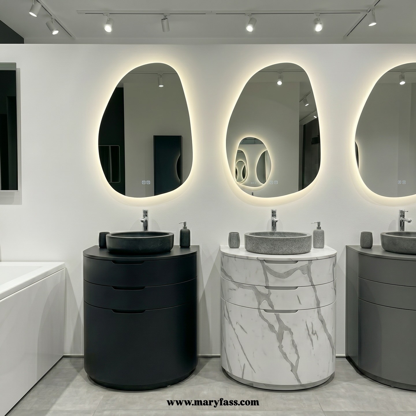 Geradon Calacatta marble-patterned solid surface bathroom vanity